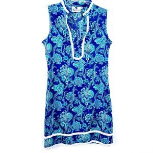 Malabar Bay Sheath Dress Sleveless Blue Green XS Paisley Floral Resortwear